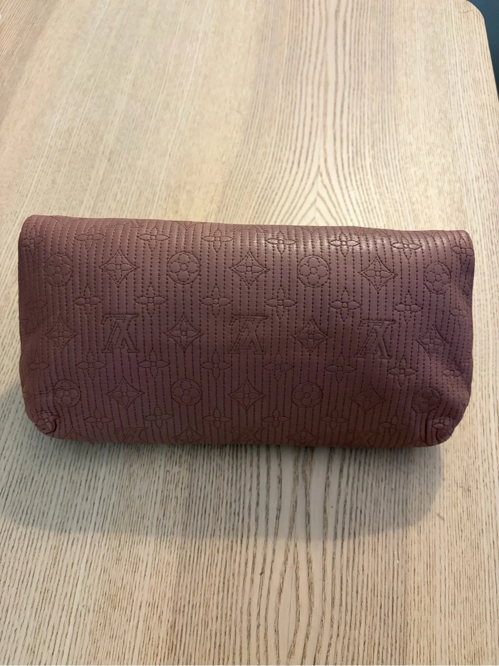 Louis Vuitton Mauve Taupe Leather Monogram Clutch with Gold Mirror
